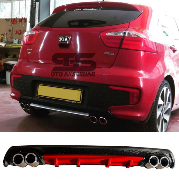 Kia Rio Difüzör Arka Tampon Eki 4 Egzoz Çıkışlı Kırmızı Lüx Tip ürün görseli 1