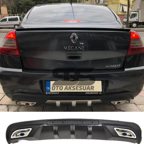 Renault Megane 2 Sedan Difüzör Arka Tampon Eki 2 Egzoz Çıkışlı Siyah - 1