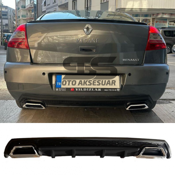 Renault Megane 2 Sedan Difüzör Arka Tampon Eki 2 Egzoz Çıkışlı Siyah Lüx Tip ürün görseli 1