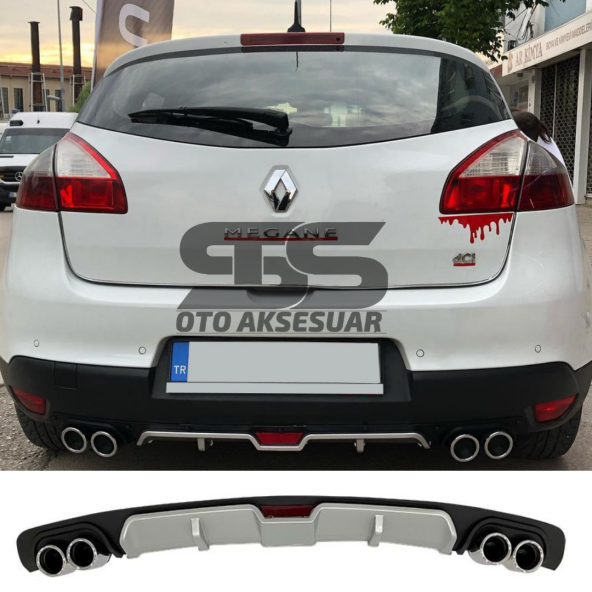 Renault Megane 3 HB Difüzör Arka Tampon Eki 4 Egzoz Çıkışlı Gri ürün görseli 1