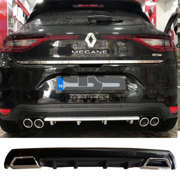Renault Megane 4 Difüzör Arka Tampon Eki 2 Egzoz Çıkışlı Siyah Lüx Tip ürün görseli 1