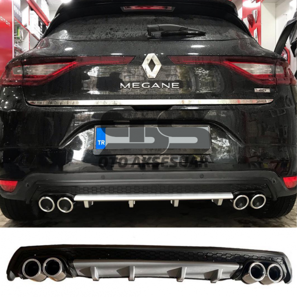 Renault Megane 4 Difüzör Arka Tampon Eki 4 Egzoz Çıkışlı Gri Lüx Tip ürün görseli 1