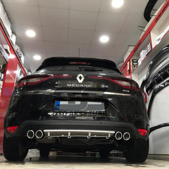 Renault Megane 4 Difüzör Arka Tampon Eki 4 Egzoz Çıkışlı Gri Lüx Tip - Resim 2