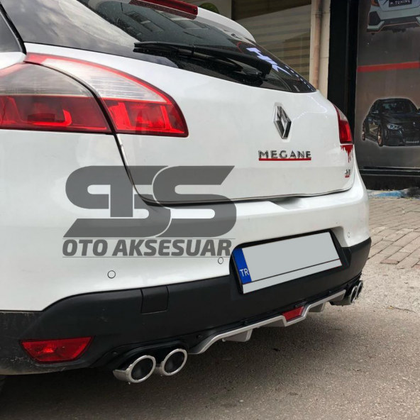 Renault Megane 3 HB Difüzör Arka Tampon Eki 4 Egzoz Çıkışlı Gri - Resim 6