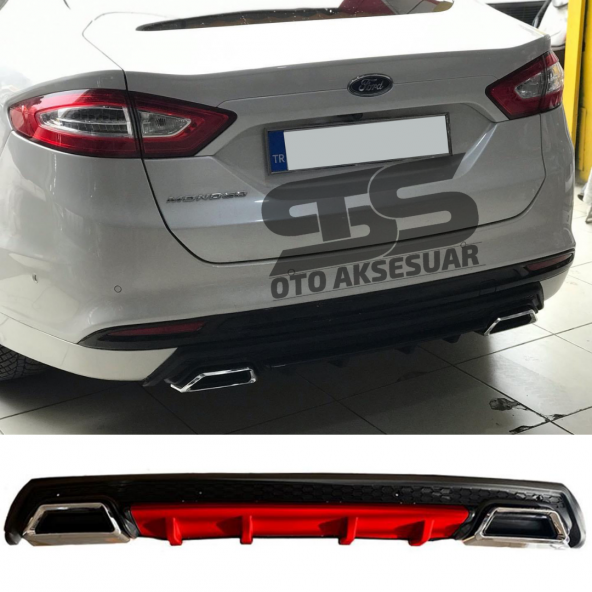 Ford Mondeo MK4 Difüzör Arka Tampon Eki 2 Egzoz Çıkışlı Kırmızı Lüx Tip ürün görseli 1