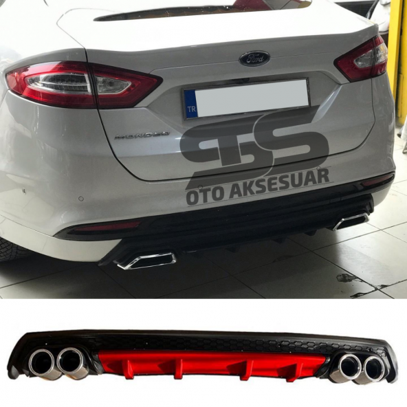 Ford Mondeo MK4 Difüzör Arka Tampon Eki 4 Egzoz Çıkışlı Kırmızı Lüx Tip ürün görseli 1