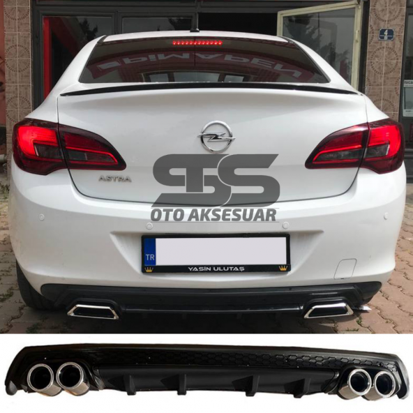 Opel Astra J Difüzör Arka Tampon Eki 4 Egzoz Çıkışlı Siyah Lüx Tip ürün görseli 1