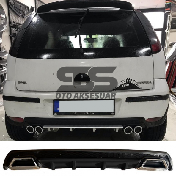 Opel Corsa  C Difüzör Arka Tampon Eki 2 Egzoz Çıkışlı Siyah Lüx Tip ürün görseli 1