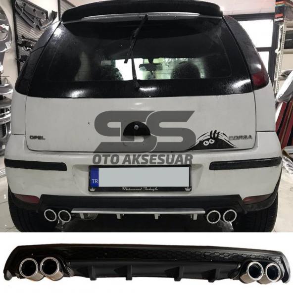 Opel Corsa  C Difüzör Arka Tampon Eki 4 Egzoz Çıkışlı Siyah Lüx Tip ürün görseli 1