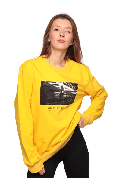 Bisiklet Yaka Kadın Sweatshirt 0147 | Sarı