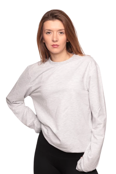 Bisiklet Yaka Kadın Sweatshirt 0149 | Açık Gri