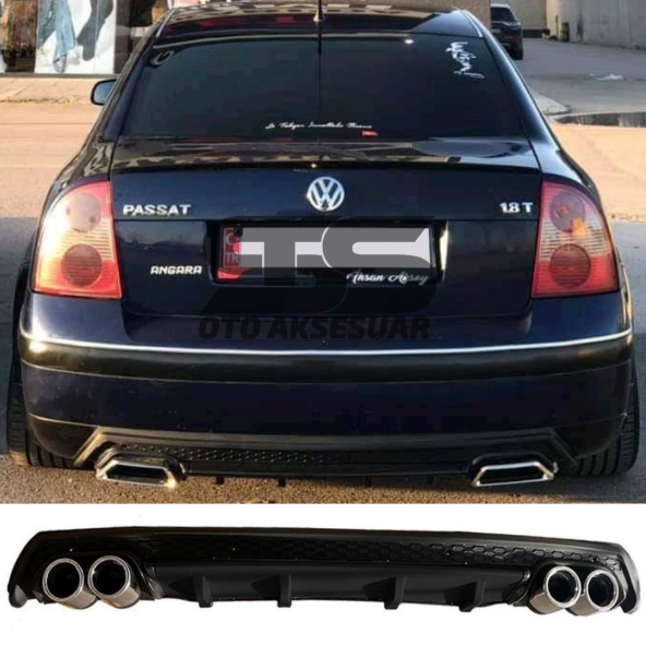 Volkswagen Passat B5 Difüzör Arka Tampon Eki 4 Egzoz Çıkışlı Siyah Lüx Tip ürün görseli 1