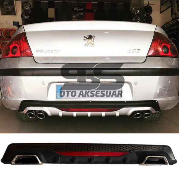 Peugeot 407 Difüzör Arka Tampon Eki 2 Egzoz Çıkışlı Siyah Reflektörlü