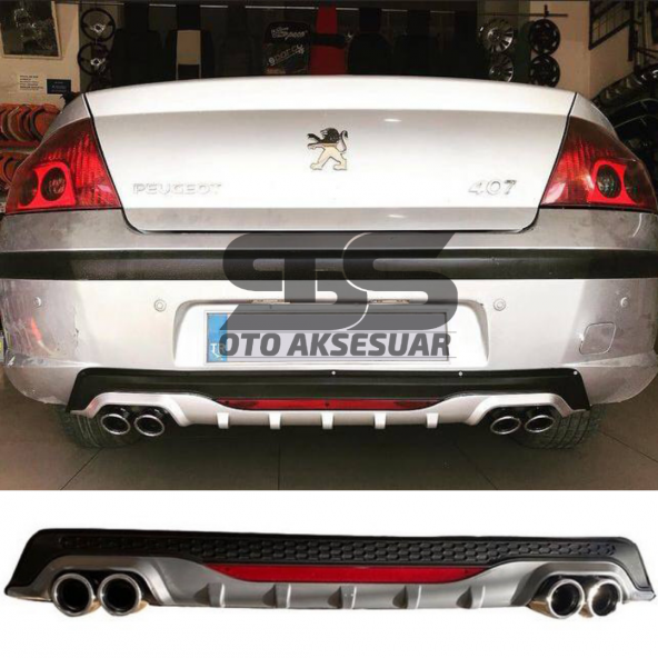 Peugeot 407 Difüzör Arka Tampon Eki 4 Egzoz Çıkışlı Gri Reflektörlü ürün görseli 1