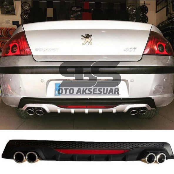 Peugeot 407 Difüzör Arka Tampon Eki 4 Egzoz Çıkışlı Siyah Reflektörlü ürün görseli 1