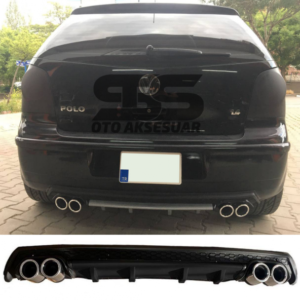 Volkswagen Polo Mk4 Difüzör Arka Tampon Eki 4 Egzoz Çıkışlı Siyah Lüx Tip ürün görseli 1