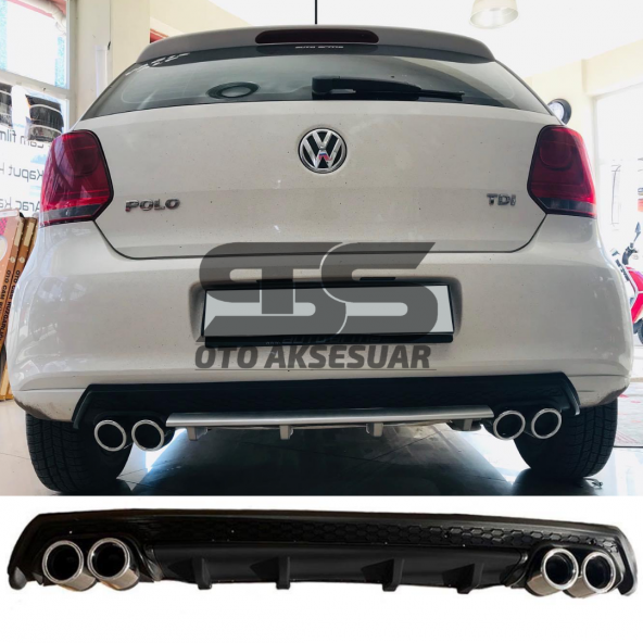 Volkswagen Polo MK5 Difüzör Arka Tampon Eki 4 Egzoz Çıkışlı Siyah Lüx Tip ürün görseli 1
