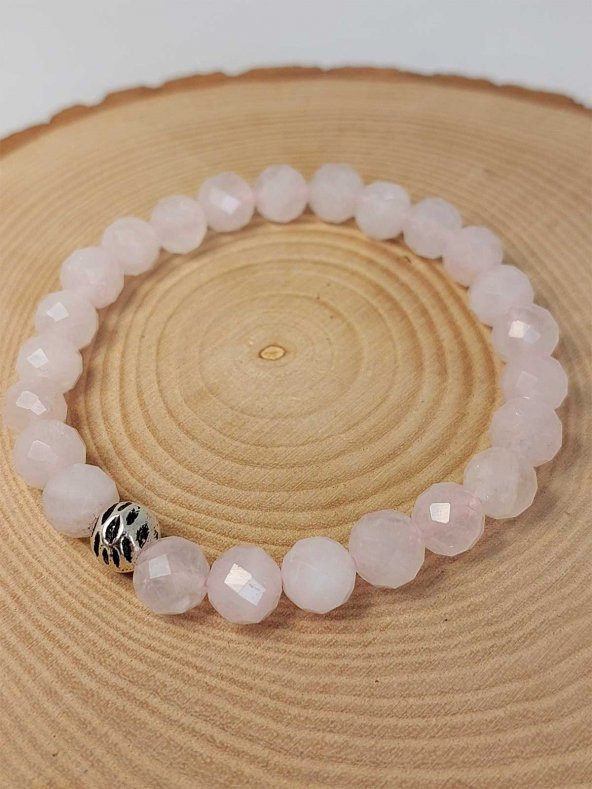 Kristalize Açık Pembe Kuvars Taşı Faset Kesim 8mm Unisex Bileklik (42560-tek) - Resim 3