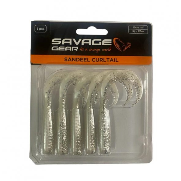 Savage Gear Lb Sandeel Curltail 10cm 5gr 5Adet Silikon Yem (Pearl Silver)