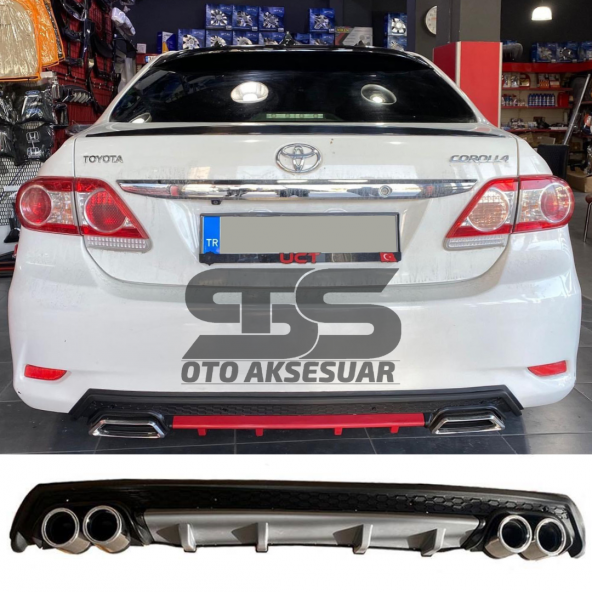 Toyota Corolla 2007-2012 Difüzör Arka Tampon Eki 4 Egzoz Çıkışlı Gri Lüx Tip ürün görseli 1