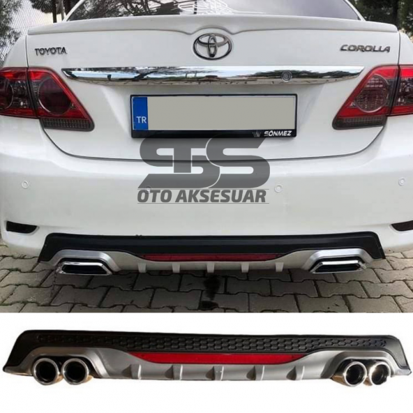 Toyota Corolla 2007-2012 Difüzör Arka Tampon Eki 4 Egzoz Çıkışlı Gri Reflektörlü ürün görseli 1