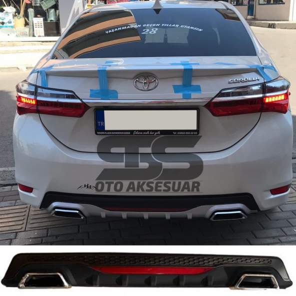 Toyota Corolla 2013-2018 Difüzör Arka Tampon Eki 2 Egzoz Çıkışlı Siyah Reflektörlü