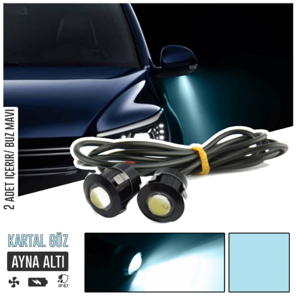 Kartal Göz Led Ayna Altı Led Eagle Eye Civatalı Buz Mavi Renk 18mm