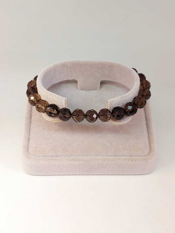 Dumanlı Kuvars Taşı Faset Kesim 8mm Unisex Bileklik (42510-tek) ürün görseli