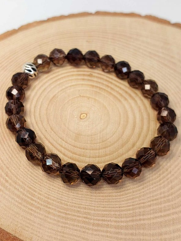 Dumanlı Kuvars Taşı Faset Kesim 8mm Unisex Bileklik (42510-tek) - Resim 2