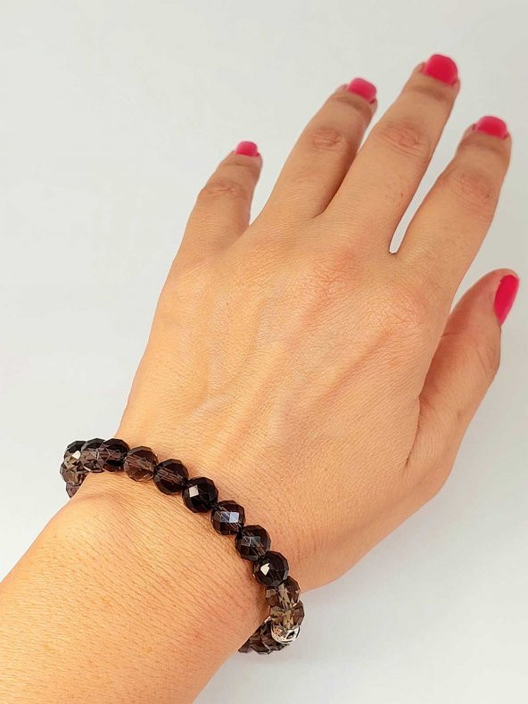 Dumanlı Kuvars Taşı Faset Kesim 8mm Unisex Bileklik (42510-tek) - Resim 3
