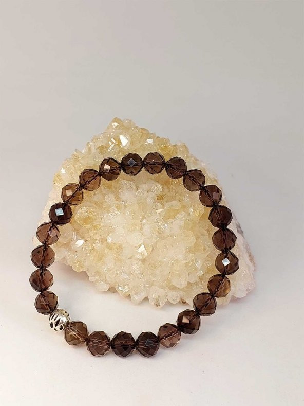 Dumanlı Kuvars Taşı Faset Kesim 8mm Unisex Bileklik (42510-tek) - Resim 4