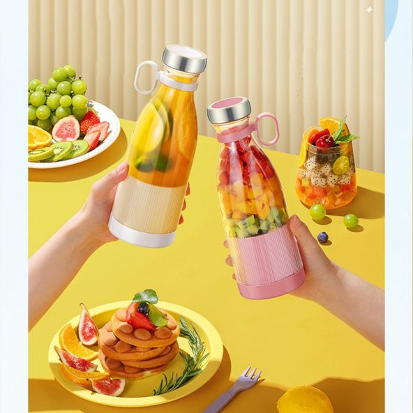 Taşınabilir Blender, Taşınabilir Mini Hızlı Blender 350ml Meyve Sıkacağı Kupası, Kablosuz Şarjlı, Smoothie Milkshake Suyu Bebek Maması için 4 Bıçaklı (4247)