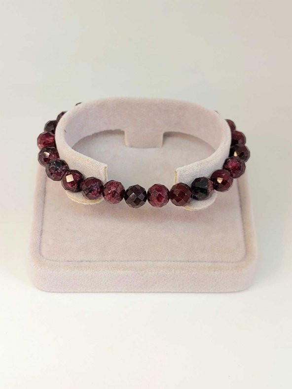 Lal (Granat) (Garnet) Taşı Faset Kesim 8mm Unisex Bileklik (42515-tek) ürün görseli
