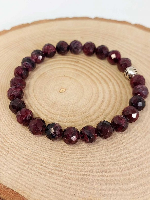 Lal (Granat) (Garnet) Taşı Faset Kesim 8mm Unisex Bileklik (42515-tek) - Resim 2