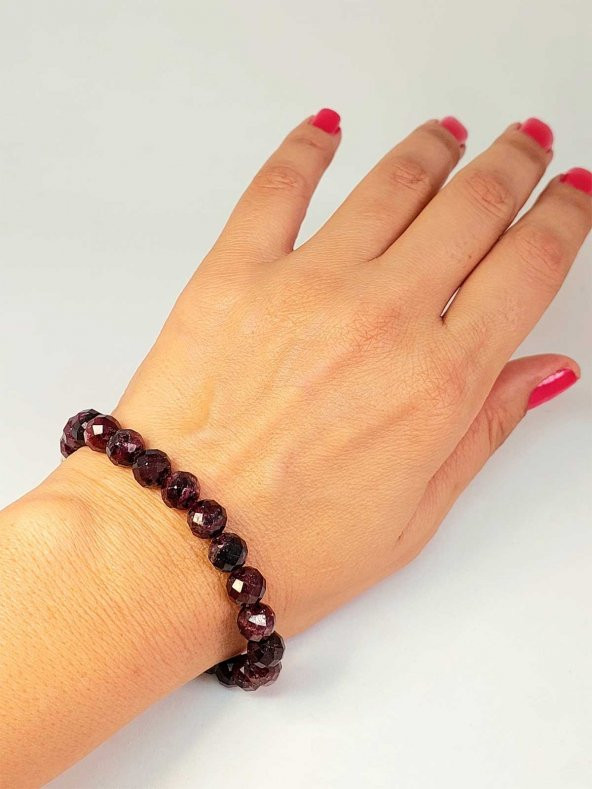 Lal (Granat) (Garnet) Taşı Faset Kesim 8mm Unisex Bileklik (42515-tek) - Resim 3