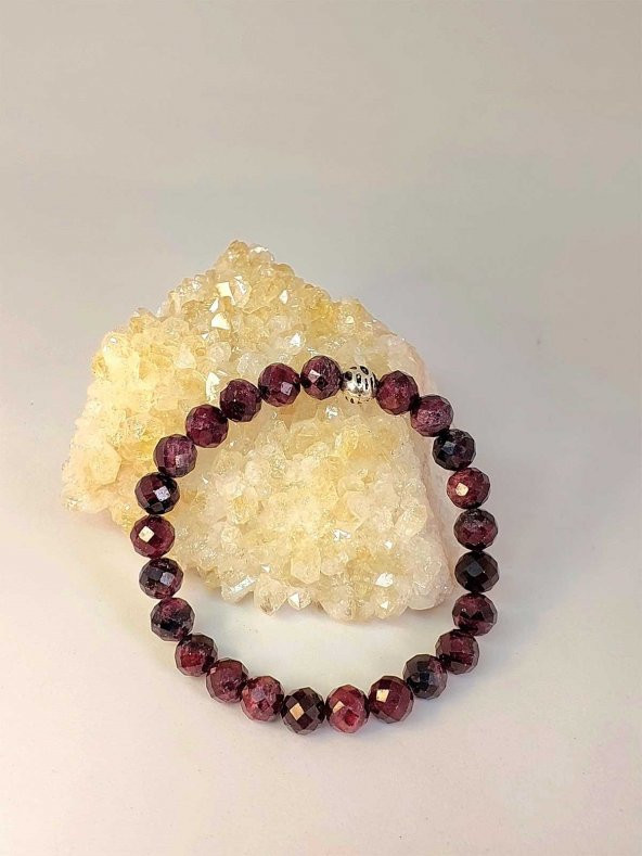Lal (Granat) (Garnet) Taşı Faset Kesim 8mm Unisex Bileklik (42515-tek) - Resim 4