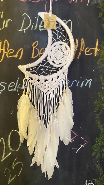 Dream Catcher Düş Kapanı El İşi Hand Made Beyaz Ay - 7
