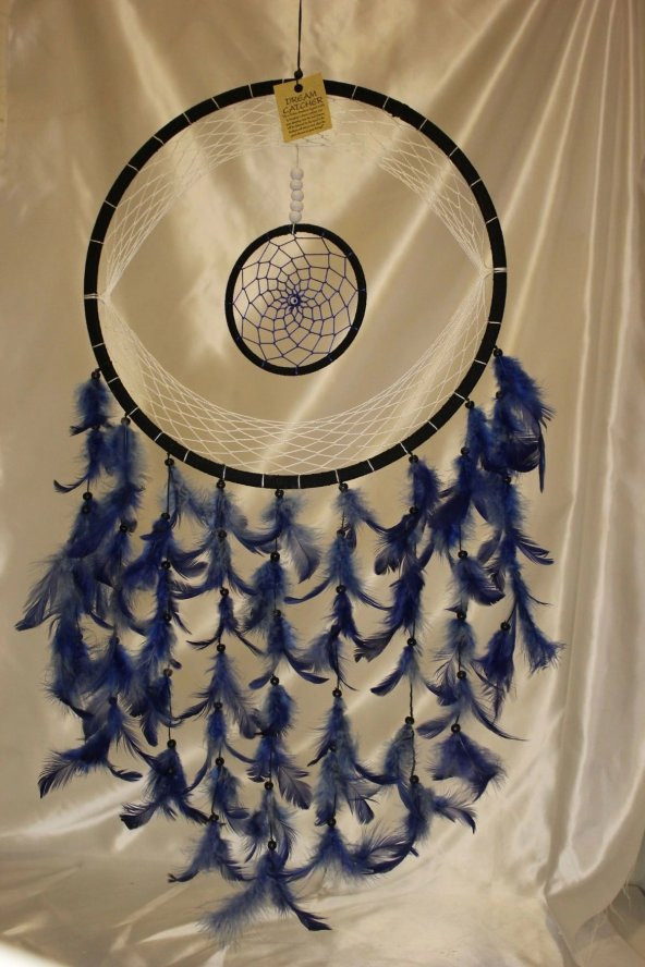 Dream Catcher Düş Kapanı El İşi Hand Made Rüya Kapanı Mavi Büyük - 11