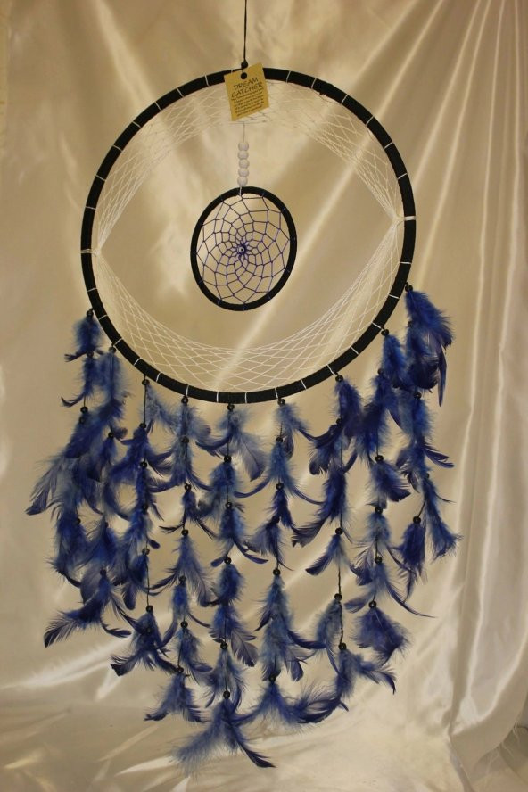 Dream Catcher Düş Kapanı El İşi Hand Made Rüya Kapanı Mavi Büyük - 12