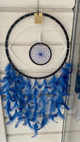 Dream Catcher Düş Kapanı El İşi Hand Made Rüya Kapanı Mavi Büyük - 7