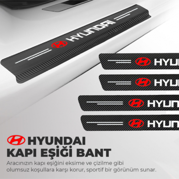 Hyundai Logolu Karbon Kapı Eşiği Koruyucu Bant Folyo 4lü Set