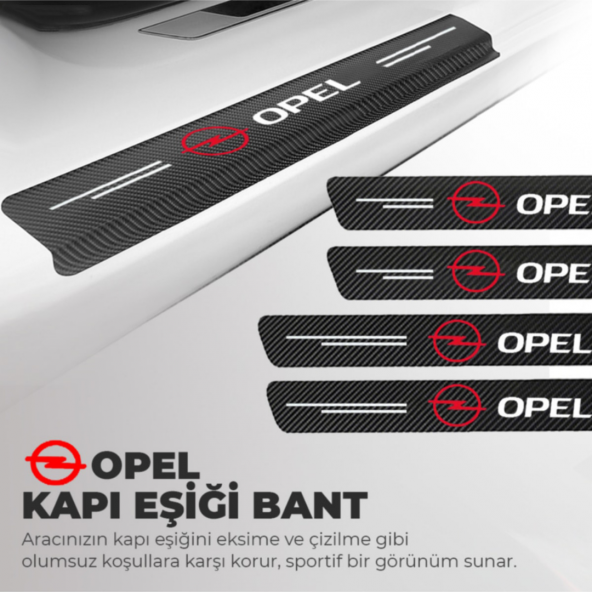 Opel Logolu Karbon Kapı Eşiği Koruyucu Bant Folyo 4lü Set