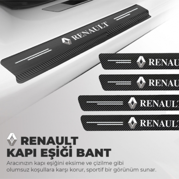 Renault Logolu Karbon Kapı Eşiği Koruyucu Bant Folyo 4lü Set