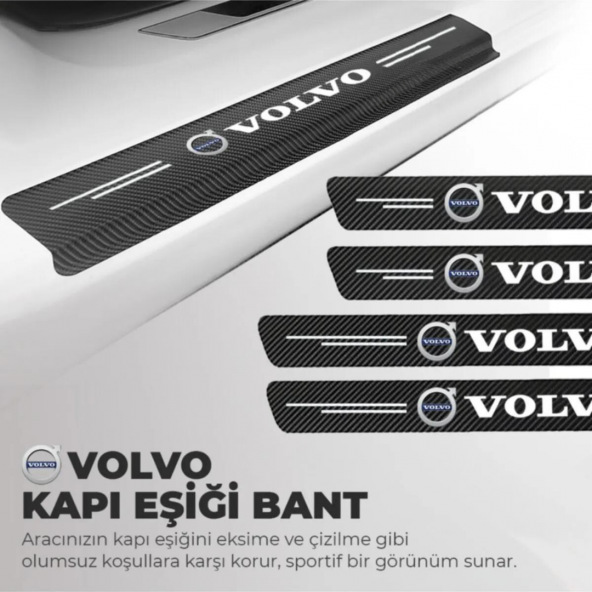 Volvo Logolu Karbon Kapı Eşiği Koruyucu Bant Folyo 4lü Set