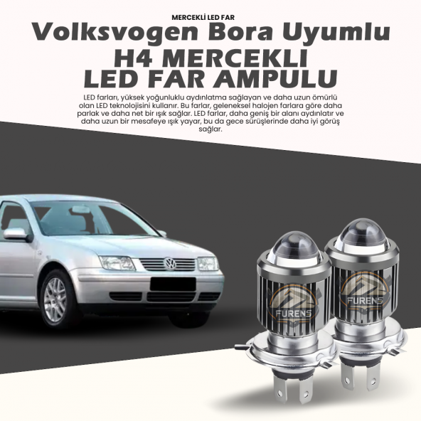 Vw Bora Uyumlu Mercek Led Xenon Uzun - Kısa Çift Renk Şimşek Etkili