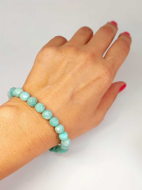 Amazonit Taşı Faset Kesim 8mm Unisex Bileklik (42525-tek) - Resim 3