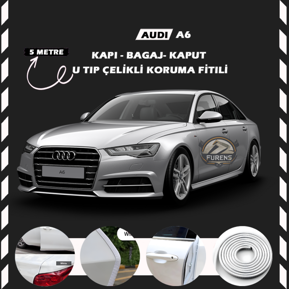 Audi A6  Oto Araç Kapı Koruma Fitili 5metre Parlak Beyaz Renk ürün görseli 1