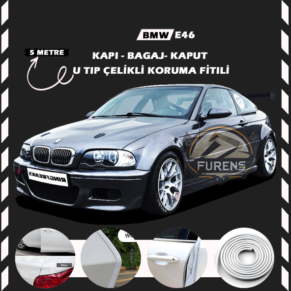 Bmw E46 Oto Araç Kapı Koruma Fitili 5metre Parlak Beyaz Renk