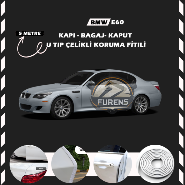 Bmw E60 Oto Araç Kapı Koruma Fitili 5metre Parlak Beyaz Renk ürün görseli 1