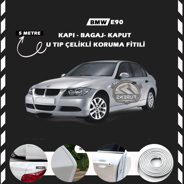 Bmw E90 Oto Araç Kapı Koruma Fitili 5metre Parlak Beyaz Renk ürün görseli 1